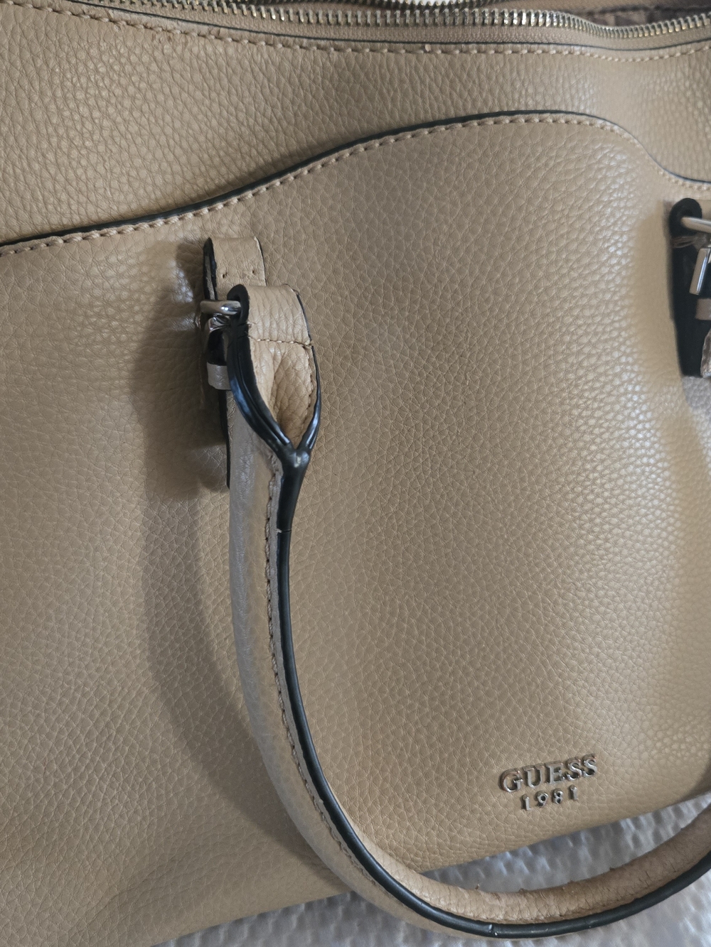 GUESS Taupe Pebbled Leather Tote Bag - Picture 3 of 12